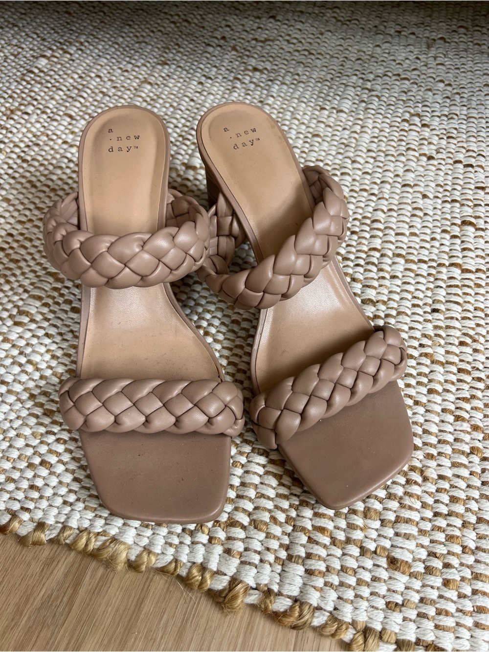 a new day Braided Double-Strap Heeled Slides in Taupe